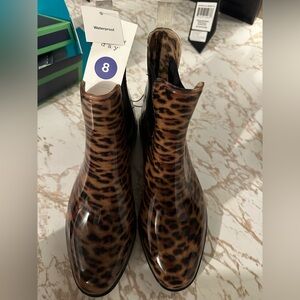 a new day Brown Leopard Print Rain Boots